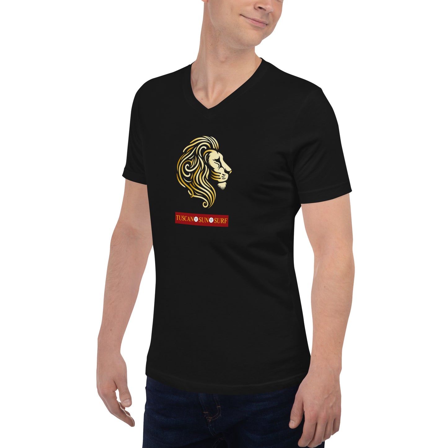 Lion Face V-Neck T-Shirt in Black - Unisex