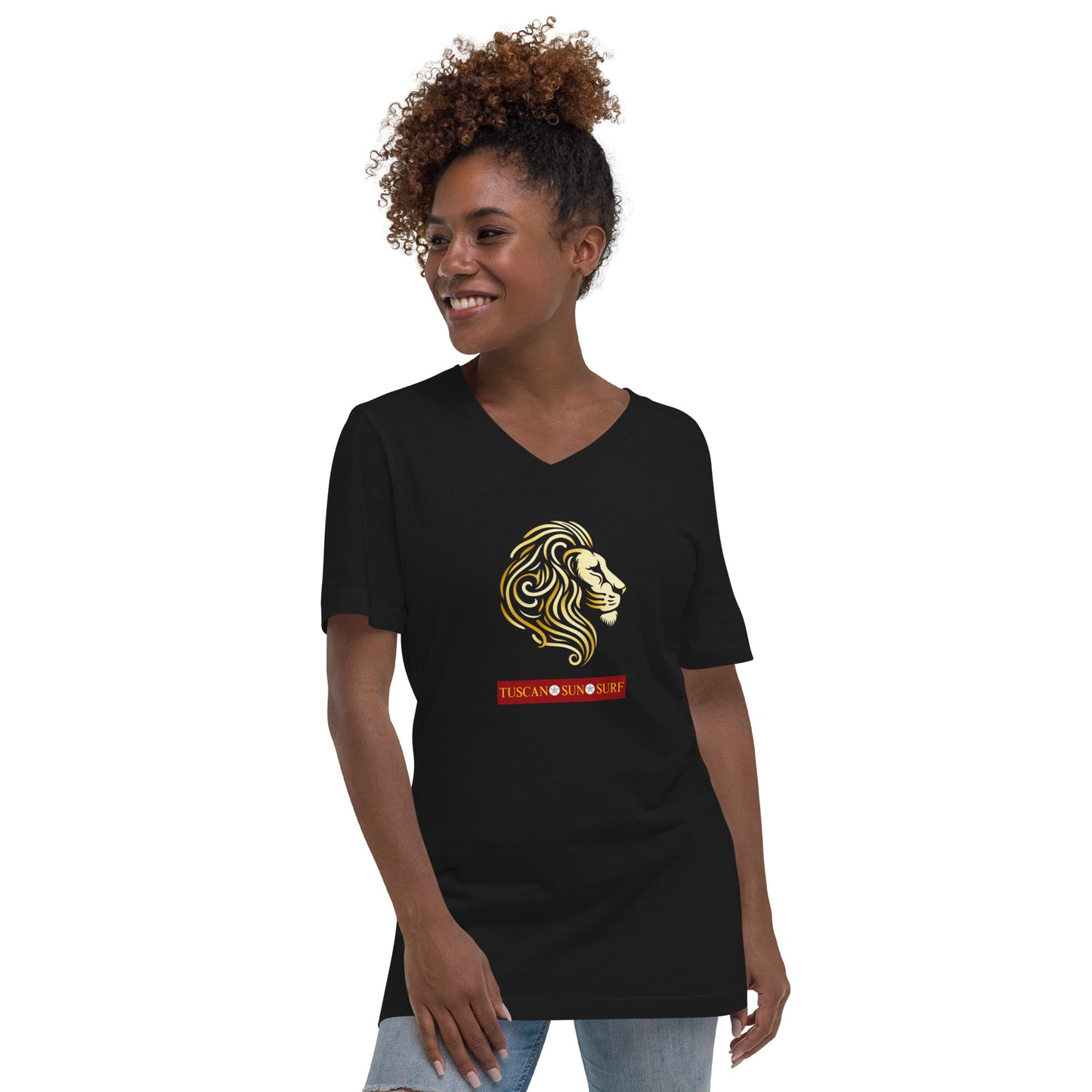 Lion Face V-Neck T-Shirt in Black - Unisex