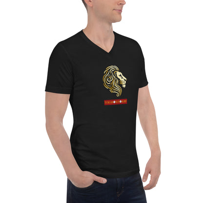 Lion Face V-Neck T-Shirt in Black - Unisex